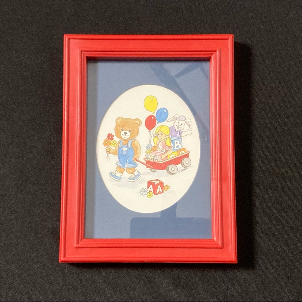 Vintage Red Plastic Frame Colorful Watercolor Style Nursery Toys Illustration